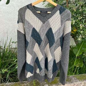Setball Italian Wool Geometric Sweater Gray Teal Men’s M/L 22x26